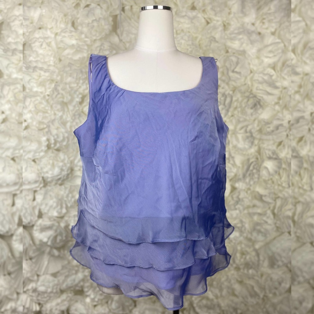 Womens Plus Size Lilac Purple Blue Sleeveless Scoop Neck Tiered Ruffle Top Sz 16